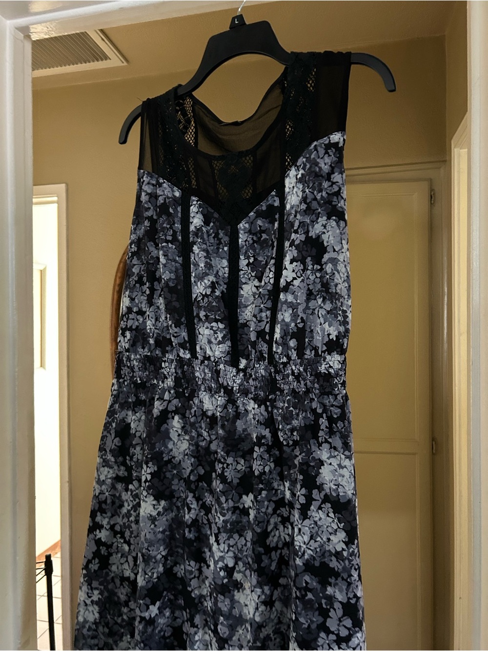 City Chic Black & Gray Floral Mesh Slip Dress